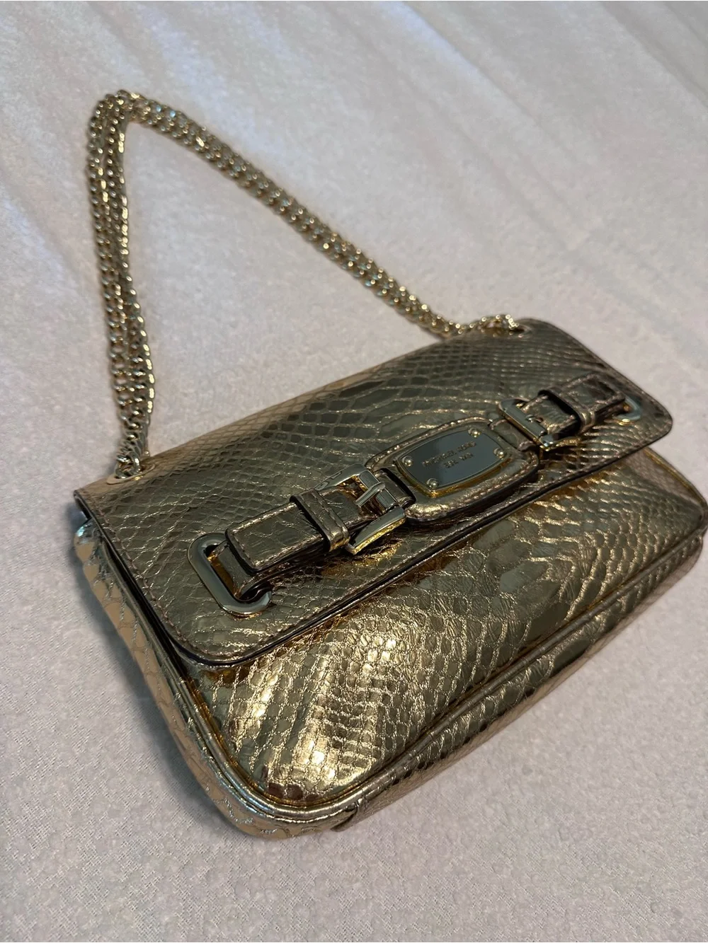 Michael Kors Gold Metallic Snakeskin-Embossed Shoulder Bag